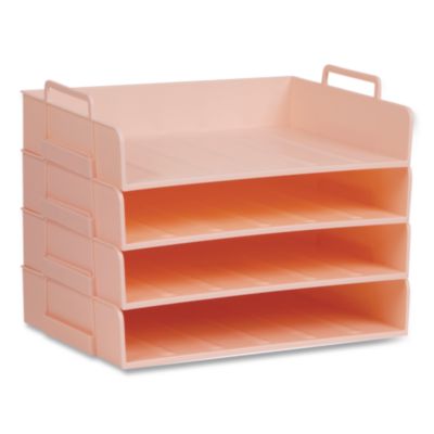 Mind Reader Stackable Plastic Desk Tray Stackable Plastic Desk Tray, 4 Sections, Letter Size, 13.75 x 10 x 10.75, Pink