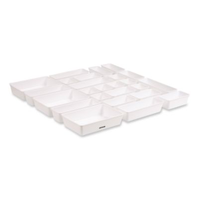 Mind Reader Stackable Plastic Desk Tray Set Stackable Plastic Desk Tray Set, White, 25 Pieces