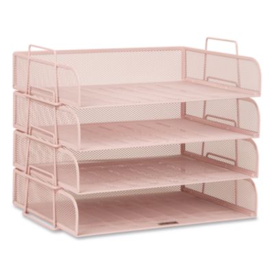 Mind Reader Metal Mesh Stackable Letter Tray Metal Mesh Stackable Letter Tray, 4 Sections, Letter Size, 13.25 x 9.75 x 11.5, Pink