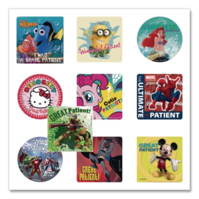 SmileMakers® Medical Licensed Character Sticker Sampler, Assorted Sizes/Colors/Designs, 1,000/Box