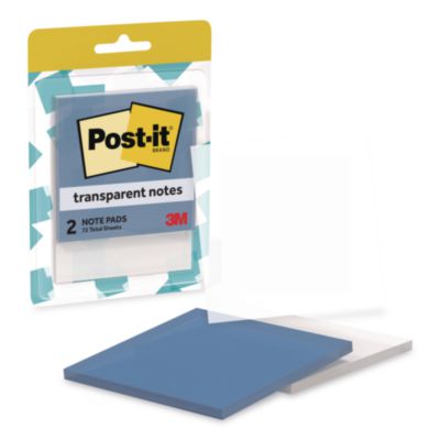 Post-it® Transparent Notes, 2.88" x 2.88", Assorted Colors (Transparent Blue and Clear), 36 Sheets/Pad, 2 Pads/Pack