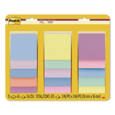 Post-it® Super Sticky Notes, 3" x 3", Randomly Assorted Energy Boost and Playful Primaries Colors, 45 Sheets/Pad, 15 Pads/Pack