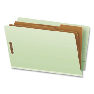 Pendaflex® Pressboard End Tab Classification Folders, Straight Tab, Expands 2.5", 2 Dividers, 6 Fasteners, Legal Size, Light Green,10/BX