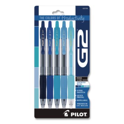 Pilot® G2 Edge Colors of Tranquility Premium Gel Pens, Shades of Blue, Retractable, Fine 0.7 mm, Assorted Ink/Barrel Colors, 5/Pack