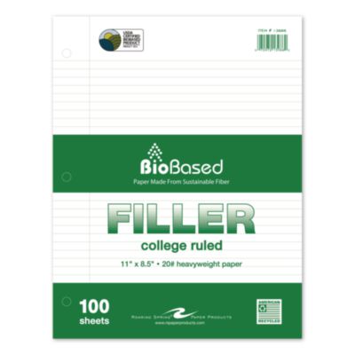 Roaring Spring® Heavyweight BioBased Filler Paper, Side: 3-Hole, 8.5 x 11, Medium/College Rule, 100/Pack
