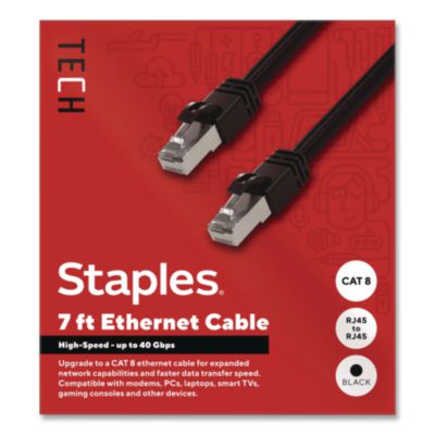 Staples TECH CAT8 Ethernet Cable CAT8 Ethernet Cable, 7 ft, Black