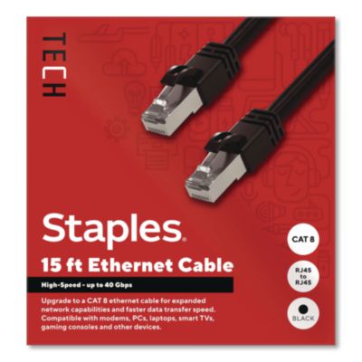 Staples TECH CAT8 Ethernet Cable CAT8 Ethernet Cable, 15 ft, Black
