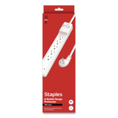 Staples TECH Six-Outlet Surge Protector Six-Outlet Surge Protector, 6 ft Cord, 1,800 J, White