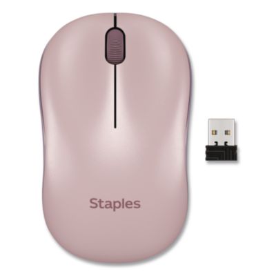 Staples TECH Wireless Ambidextrous Optical USB Mouse Wireless Ambidextrous Optical USB Mouse, 2.4 GHz Frequency/33 ft Wireless Range, Left/RIght Hand Use, Pink