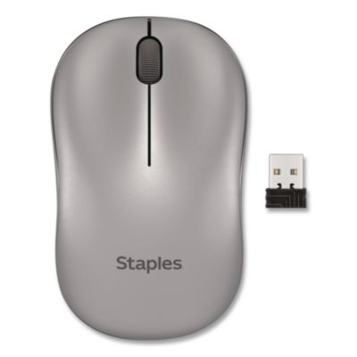 Staples TECH Wireless Ambidextrous Optical USB Mouse Wireless Ambidextrous Optical USB Mouse, 2.4 GHz Frequency/33 ft Wireless Range, Left/RIght Hand Use, Gray