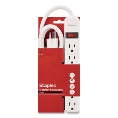 Staples TECH Six-Outlet Power Strip Six-Outlet Power Strip, 6 ft Cord, White