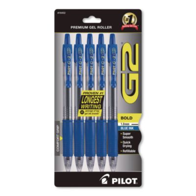 Pilot® G2 Edge Premium Gel Pen, Retractable, Bold 1 mm, Blue Ink, Clear/Blue Barrel, 5/Pack