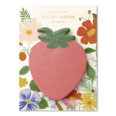 Rifle Paper Co. Strawberry Fields Sticky Notes Strawberry Fields Self-Stick Notes, 3.4" x 4.3", Pink/Green, 50 Sheets/Pad