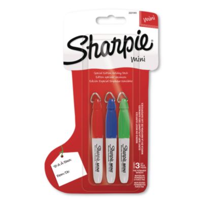 Sharpie® Mini Permanent Marker, Holiday Package, Fine Tip, Assorted Colors, 3/Pack