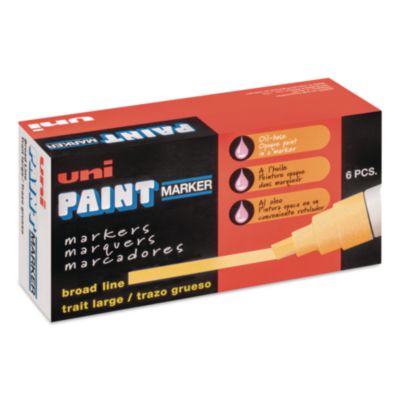 uni® Permanent Marker, Broad Tip, Yellow, 6/Pack
