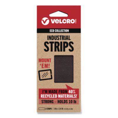 VELCRO® ECO Collection Industrial Strips, 1.75" x 3", Black, 2/Pack