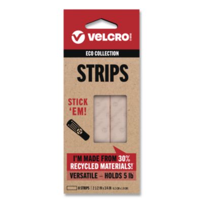 VELCRO® ECO Collection Hook-and-Loop Strips, 2.5" x 0.75", White, 8/Pack