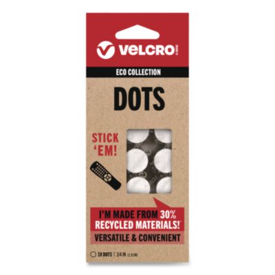 VELCRO® ECO Collection Dots Fastener, 0.75", White, 10/Pack