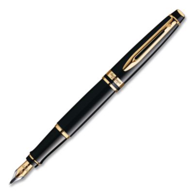 Waterman Expert Fountain Pen Gift Box Expert Fountain Pen Gift Box, Medium Nib, Blue Ink, Black Barrel with 23K Gold Accents