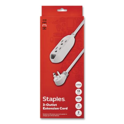 Staples TECH 8 ft Extension Cord 8 ft Extension Cord, 13 A, Gray