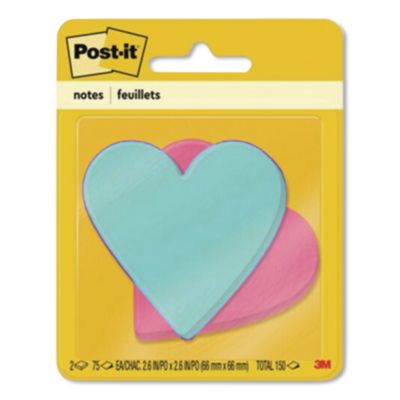 Post-it® Die-Cut Heart Shaped Notepads, 3" x 3", Light Blue/Pink, 75 Sheets/Pad, 2 Pads/Pack