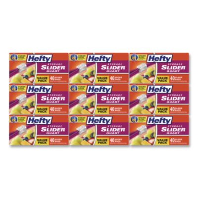 Hefty® Slider Stand and Fill Food Storage Bags, Quart, 1.5 mil, 8" x 7", Clear, 40 Bags/Box, 9 Boxes/Carton