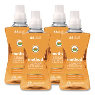 Method® 4X Concentrated Laundry Detergent, Ginger Mango Scent, 53.5 oz Bottle, 4/Carton