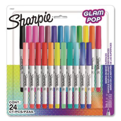 Sharpie® Ultra Fine Tip Permanent Marker, Ultra-Fine Needle Tip, Assorted Classic and Limited Edition Glam Pop Colors, 24/Pack