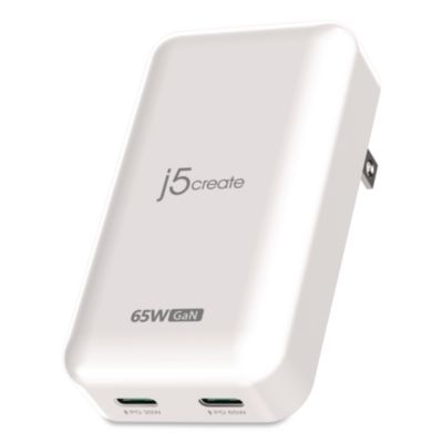 j5create® 65 W USB-C Two-Port GaN PD Charger, White