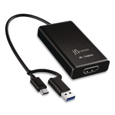 j5create® USB-C to HDMI Video Adapter, HDMI/USB-A/USB-C, 7.87", Black