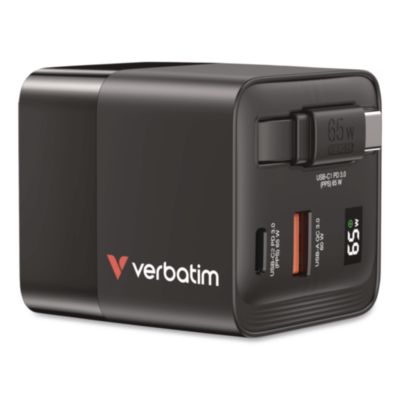 Verbatim® 65 W GaN Charger with Retractable USB-C Cable, Black