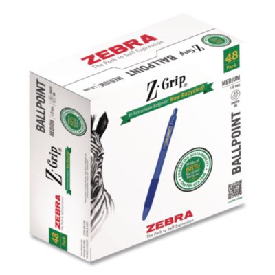 Zebra® Z-Grip Ballpoint Pen, Retractable, Medium 1 mm, Blue Ink and Barrel, 48/Pack