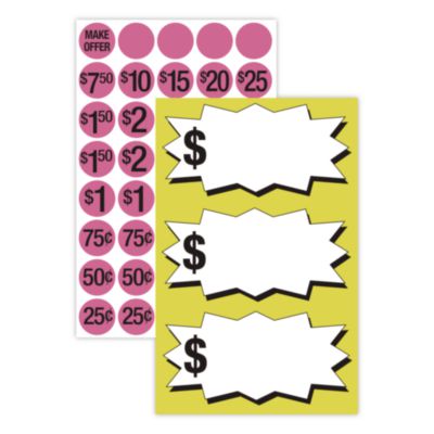 COSCO Pre-Printed Pricing Stickers Pre-Printed Pricing Stickers, 0.75" diameter, Assorted, Pink, 1,000/Pack