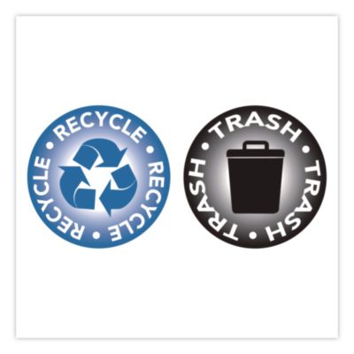COSCO RECYCLE and TRASH Decals RECYCLE and TRASH Decals, 4" Diameter, Black/Blue, 2/Pack