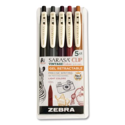 Zebra® Sarasa Clip Gel Pen, Retractable, Fine 0.5 mm, Assorted Vintage Light Ink and Barrel Colors, 5/Pack