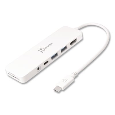 j5create® Multi-Port Hub for USB-C Enabled Laptops, 4-Port, White