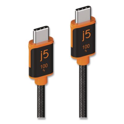 j5create® USB-C to USB-C Charging Cable, 5.9 ft, Black/Orange