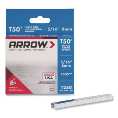 Arrow T50® T50 Heavy Duty Staples, 0.31" Leg, 0.38" Crown, Silver, 1,250/Box