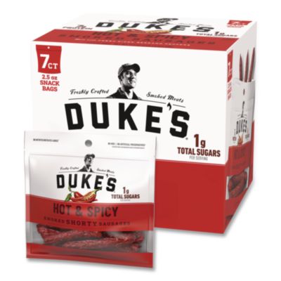 Duke's® Hot and Spicy Smoked Shorty Sausages, 2.5 oz Bag, 7/Carton