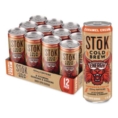 Stoko® Stok Energy Caramel Cream Cold Brew Coffee, 11 oz Can, 12/Carton