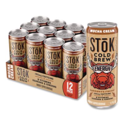 Stoko® Stok Energy Mocha Cream Cold Brew Coffee, 11 oz Can, 12/Carton