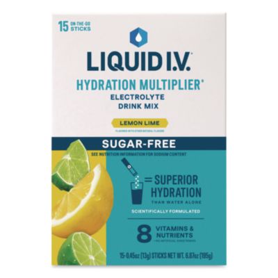 LIQUID I.V.® Sugar-Free Hydration Multiplier, Lemon Lime, 0.56 oz Stick, 15/Box