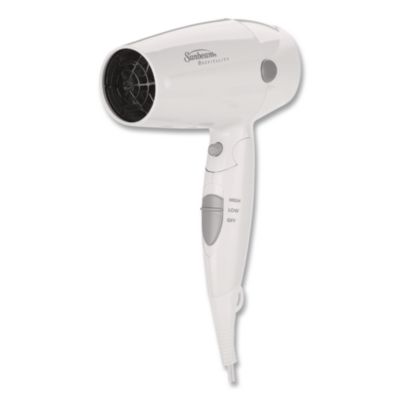 Sunbeam® Hospitality Compact Hair Dryer with Folding Handle, 1,875 W, White, 6/Carton