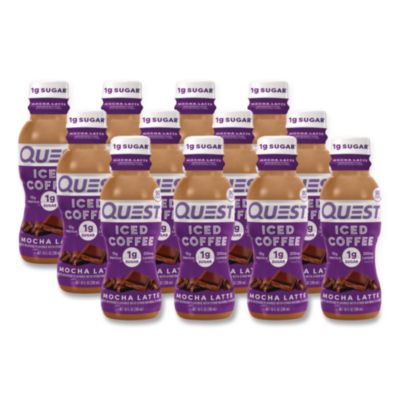 Quest® Iced Coffee, Mocha Latte, 10 oz Bottle, 12/Carton