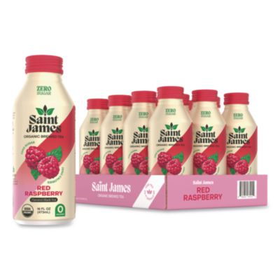 Saint James® Organic Red Raspberry Black Tea Bottles, 16 oz Aluminum Bottle, 12/Pack