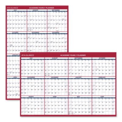 AT-A-GLANCE® Academic Yearly Wet-Erase Reversible Wall Calendar, 48 x 32, White/Blue/Red Sheets, 12-Month (July to June): 2026 to 2027