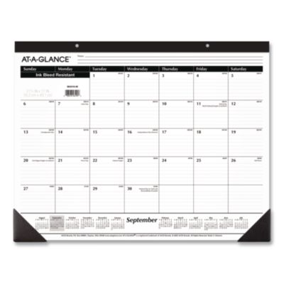 AT-A-GLANCE® Academic Monthly Deskpad Calendar, White/Black Sheets, Black Headband/Corners, 21 x 17, 16-Month (Jan to Dec): 2026 to 2027