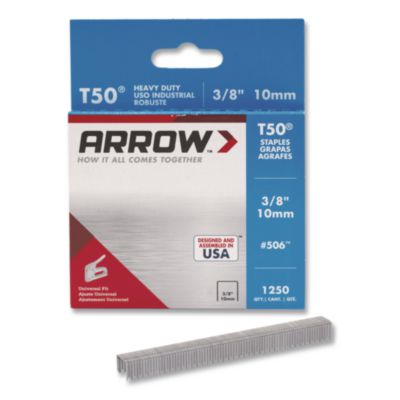 Arrow T50® T50 Heavy Duty Staples, 0.38" Leg, 0.38" Crown, Silver, 1,250/Box