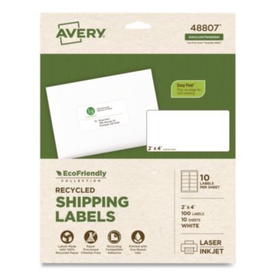 Avery® EcoFriendly Recycled Shipping Labels, Inkjet/Laser, 2 x 4, White, 10 Labels/Sheet, 10 Sheets/Pack