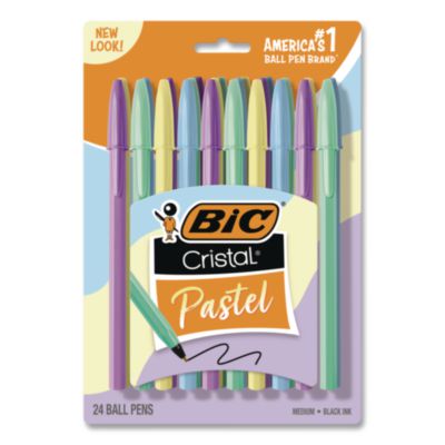 BIC® Cristal Ballpoint Pen, Stick, Medium 1 mm, Black Ink, Pastel Barrels, 24/Pack